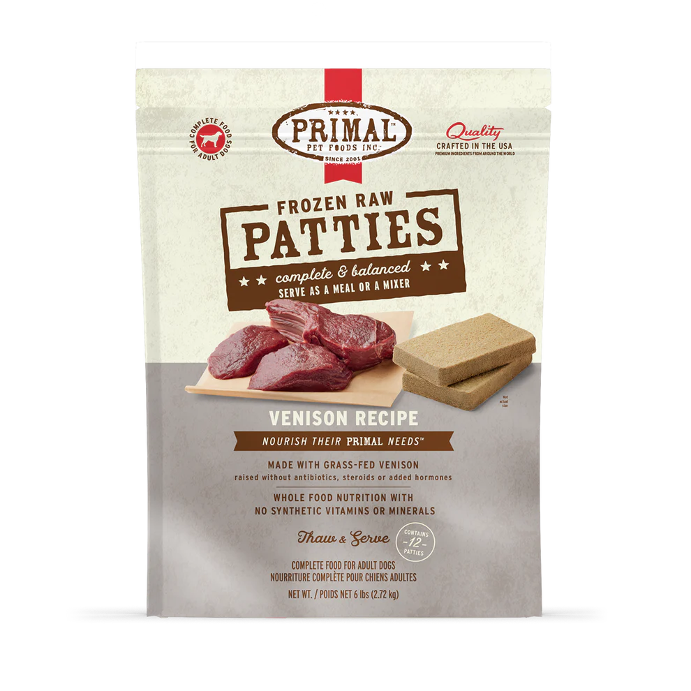 Primal Raw Frozen Canine Patties Venison Formula Dog Food