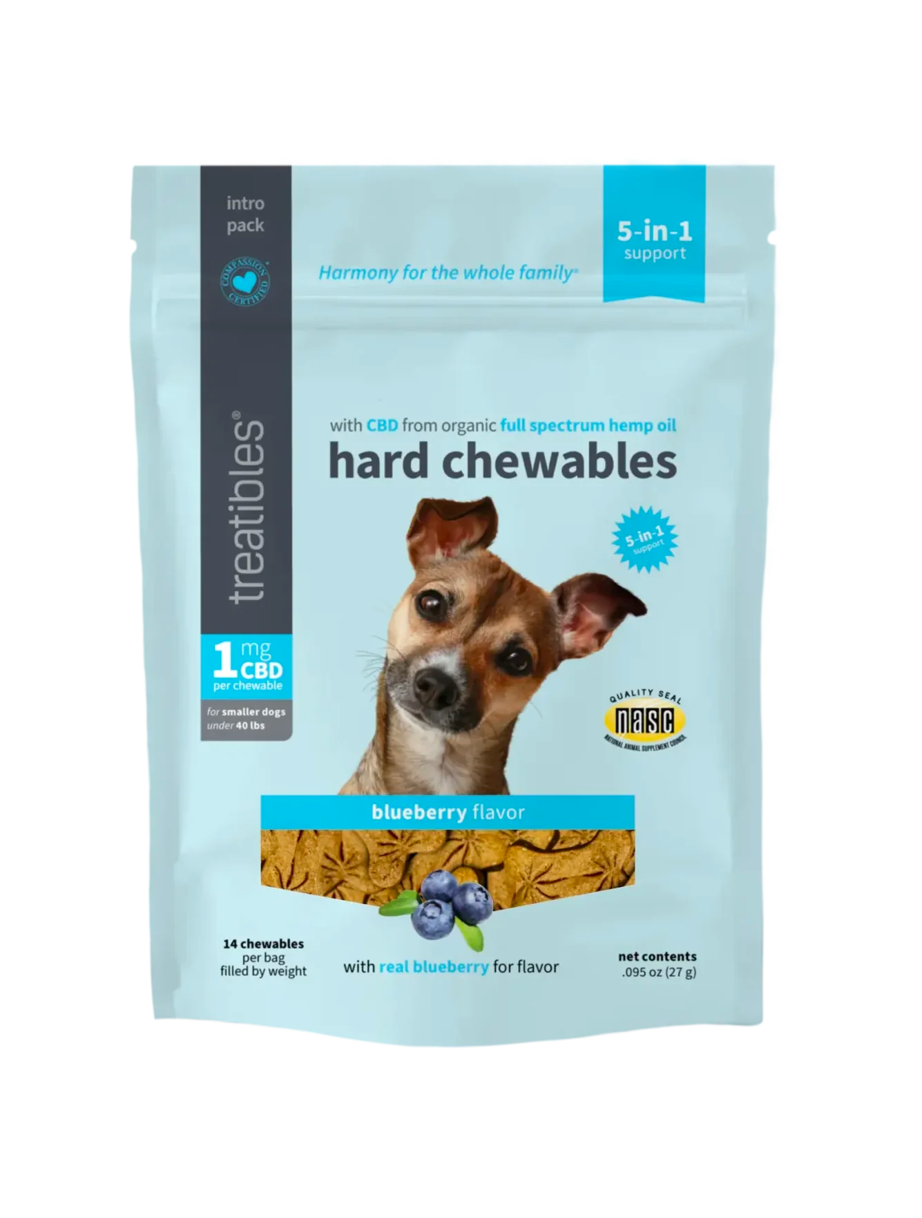 Treatibles Hard Chew Blueberry Flavor Dog 1 mg  & 4 mg CBD