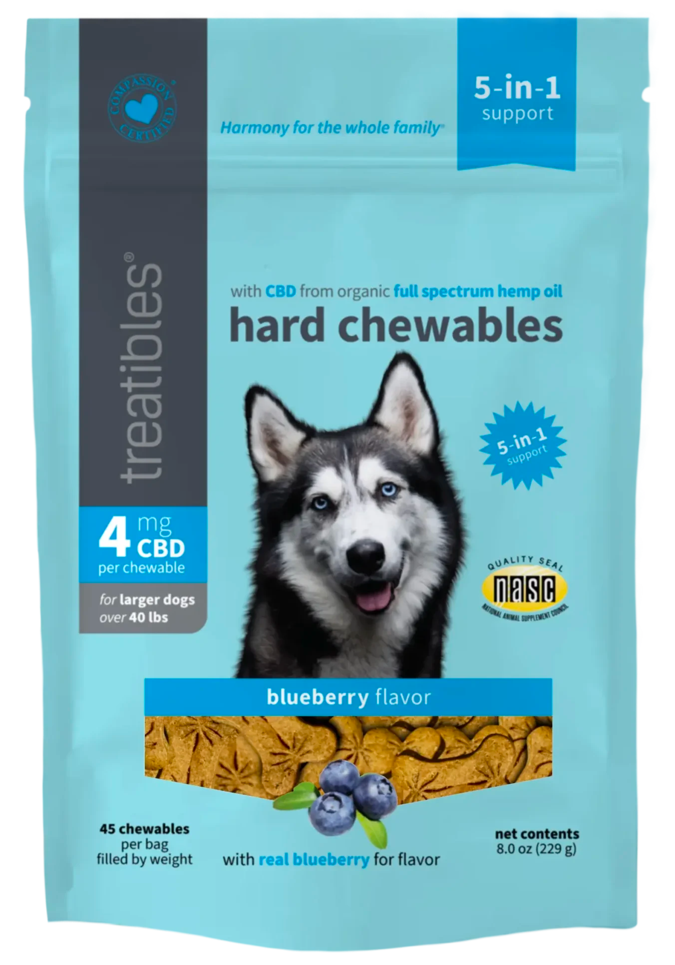 Treatibles Hard Chew Blueberry Flavor Dog 1 mg  & 4 mg CBD