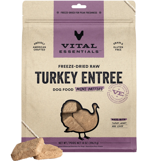 Vital Essentials Freeze-Dried Raw Turkey Entree Mini Patties Dog Food, 14 oz