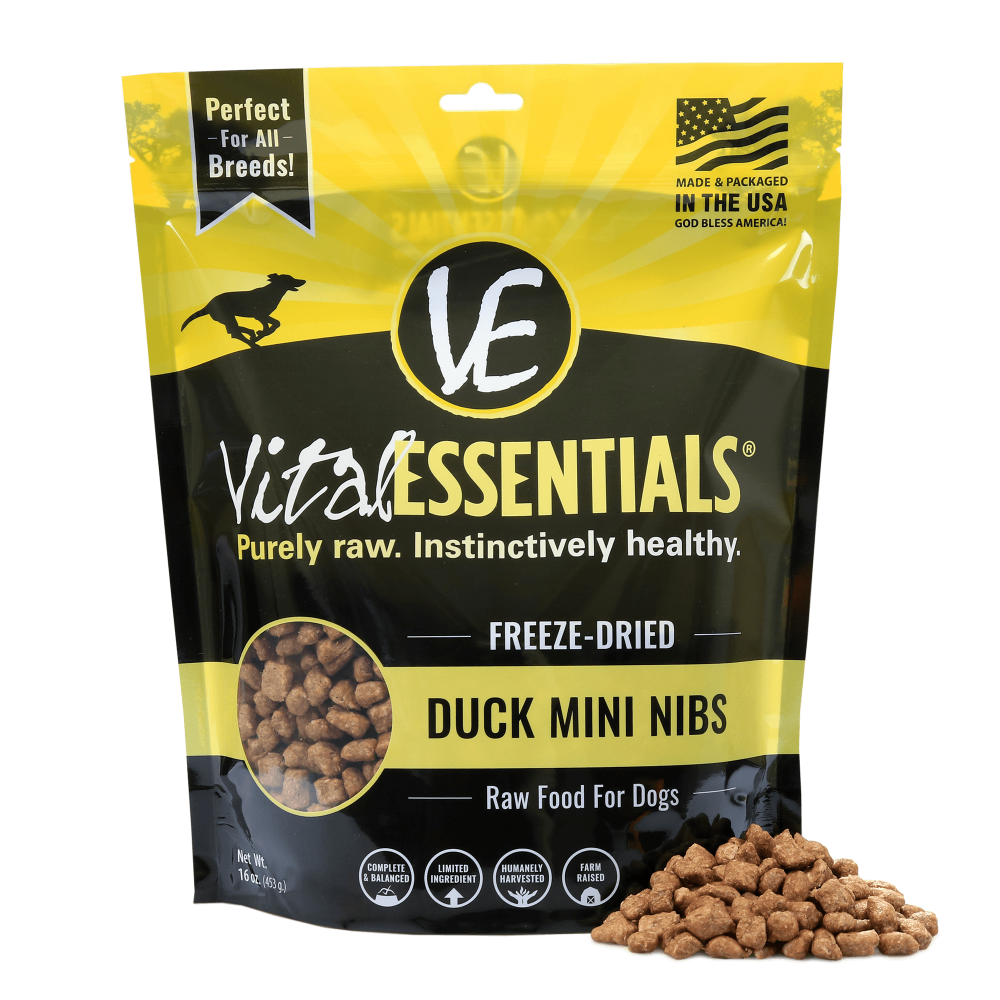 Vital Essentials Freeze Dried Grain Free Duck Mini Nibs Entree for Dogs Food