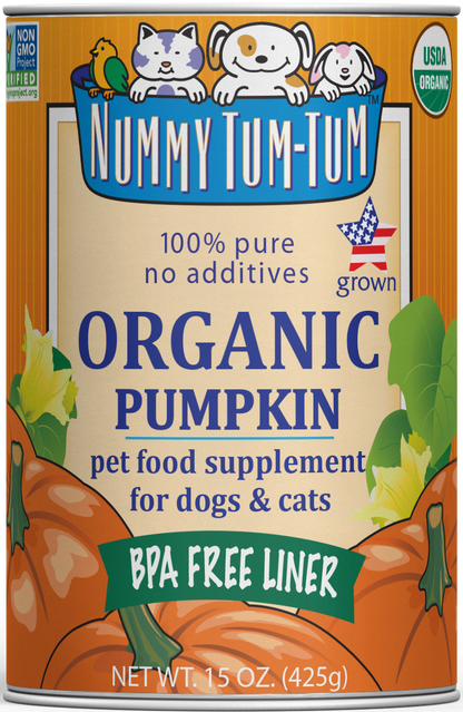 Nummy Tum-Tum Pure Organic Pumpkin Canned Dog & Cat Food Supplement, 15-oz